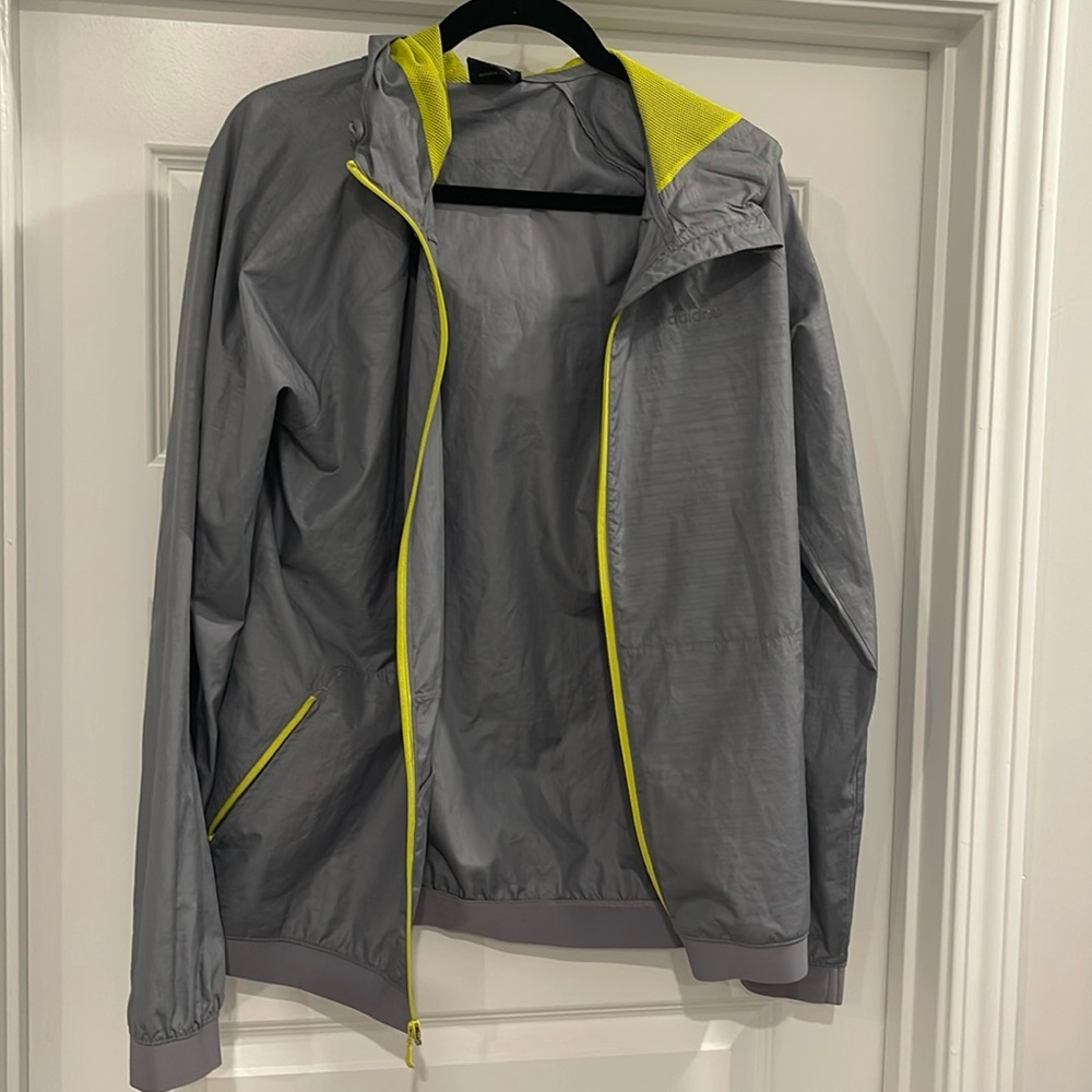 Gray and yellow Adidas windbreaker lightweight water resistant